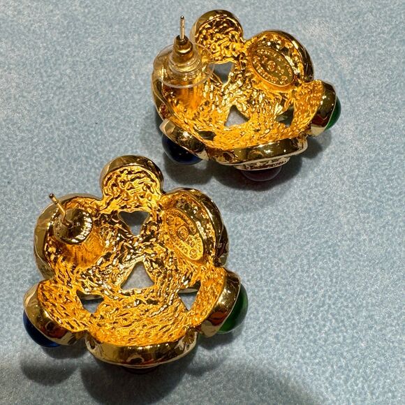 Vintage Multi-colored stone and crystal rhinestone Earrings - Picture 5 of 9